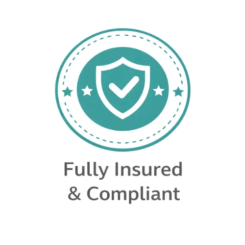Fully insured and compliant services badge representing professional and regulated building work