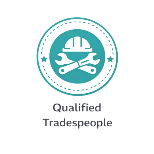 Qualified tradespeople badge showing skilled and experienced building work