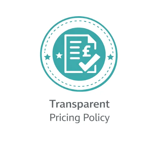 Transparent pricing policy badge representing clear quotes and no hidden costs