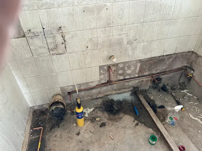 September 2025: new copper pipework run in the stripped bathroom before tiling, Blendon, Sidcup