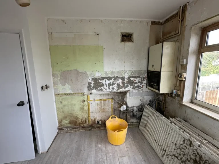 The kitchen stripped back to the walls, ready for the new units, Blendon, Sidcup