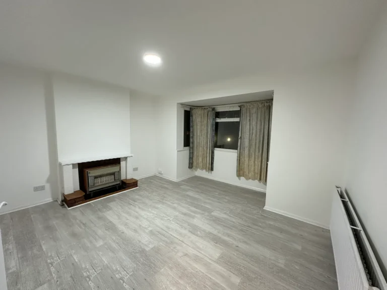The living room finished: re-skimmed walls and ceiling, new flooring and LED ceiling lights, Blendon, Sidcup