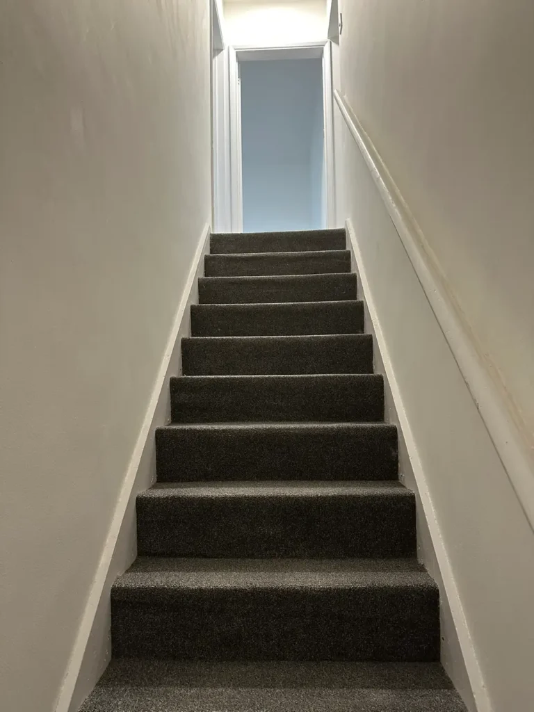 The staircase with new grey carpet and freshly painted walls, Blendon, Sidcup