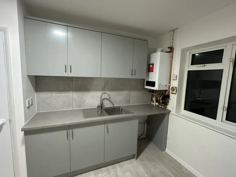 The finished kitchen run, sink and wall units, Blendon, Sidcup
