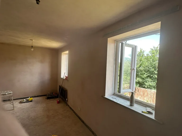 July 2025: the top-floor room plastered, Wexham Court, Slough