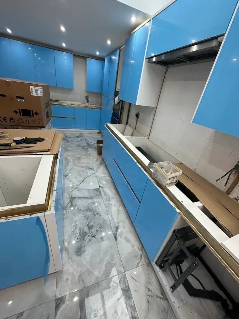 The kitchen run during installation, Stanborough, Watford
