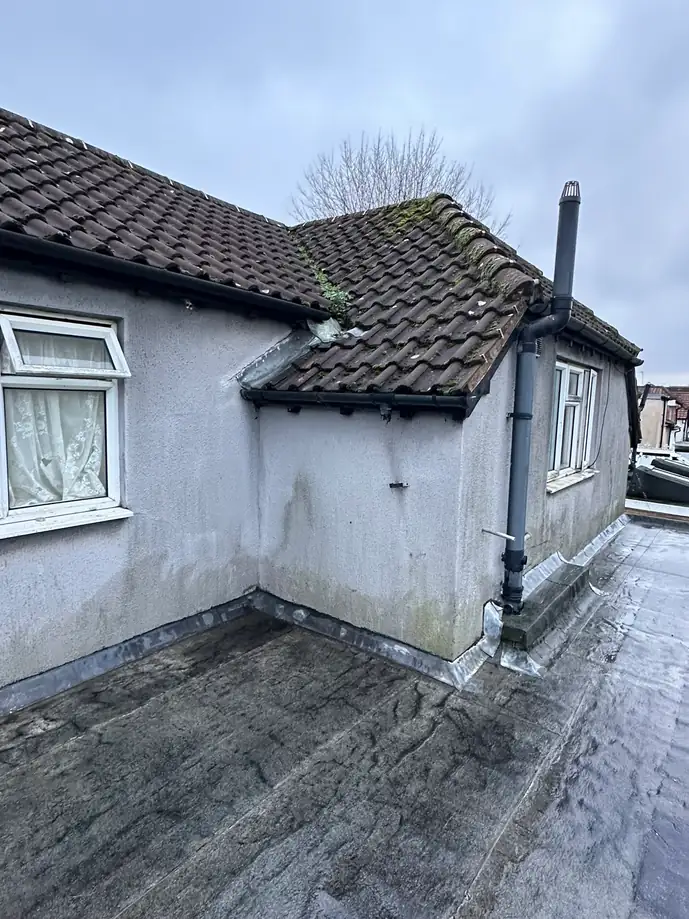 The roof cleared and prepared for the new covering, Wealdstone
