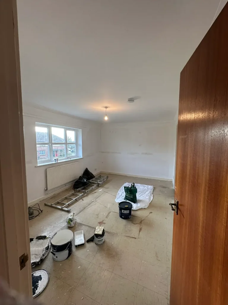 March 2025: a room cleared and prepared for decoration, Hollybush, Welwyn Garden City