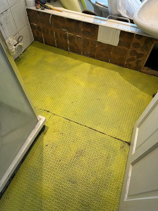 A tiling membrane laid over the new floor before the tiles went down, Wembley Hill, Wembley