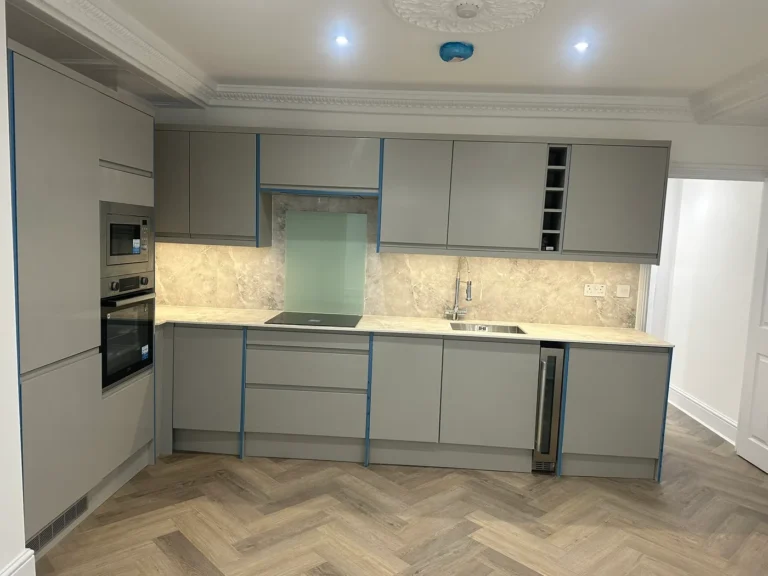 A second kitchen in grey handleless units, Walpole, West Ealing