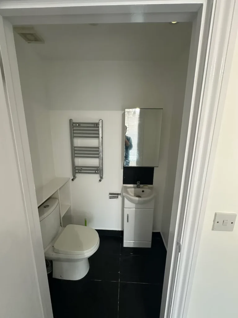 The shower room with a vanity basin and towel rail, Woolwich Common, Woolwich