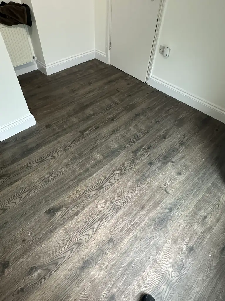 The new grey oak-effect laminate, close up, Woolwich Common, Woolwich